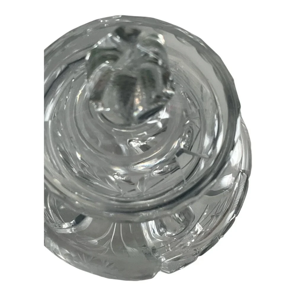 VTG Cut Crystal Condiment Jar with Spoon Notch – Footed Bohemian Style – Molded